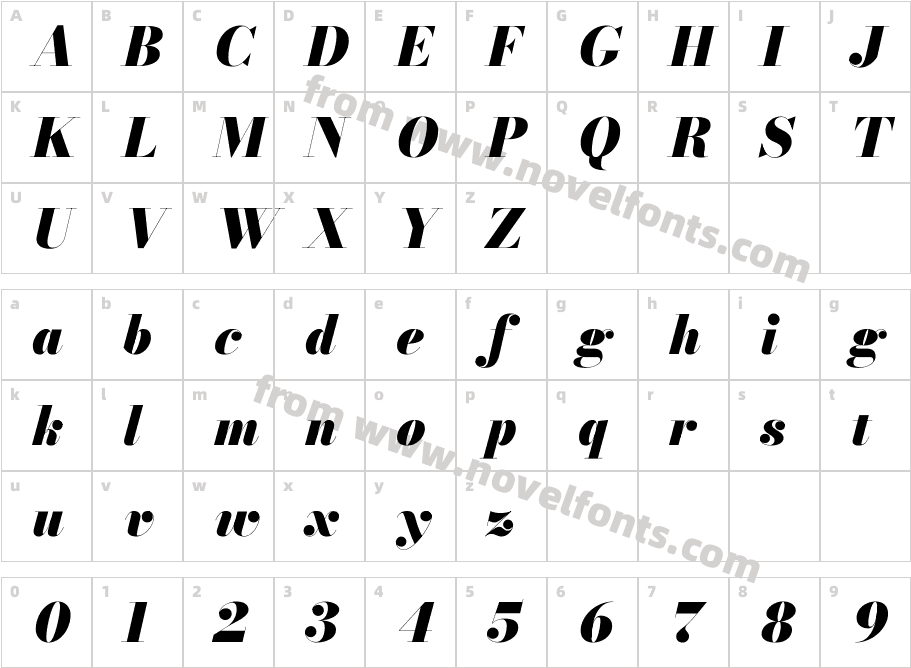Bodoni Moda 28pt Black ItalicCharacter Map