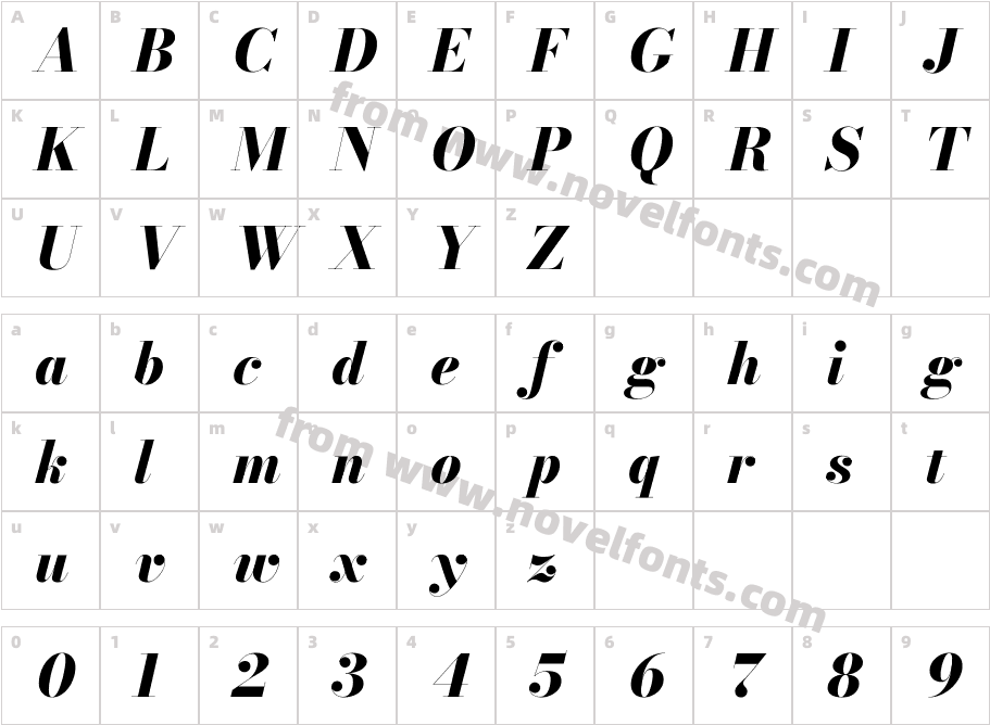 Bodoni Moda 28pt Extra Bold ItalicCharacter Map