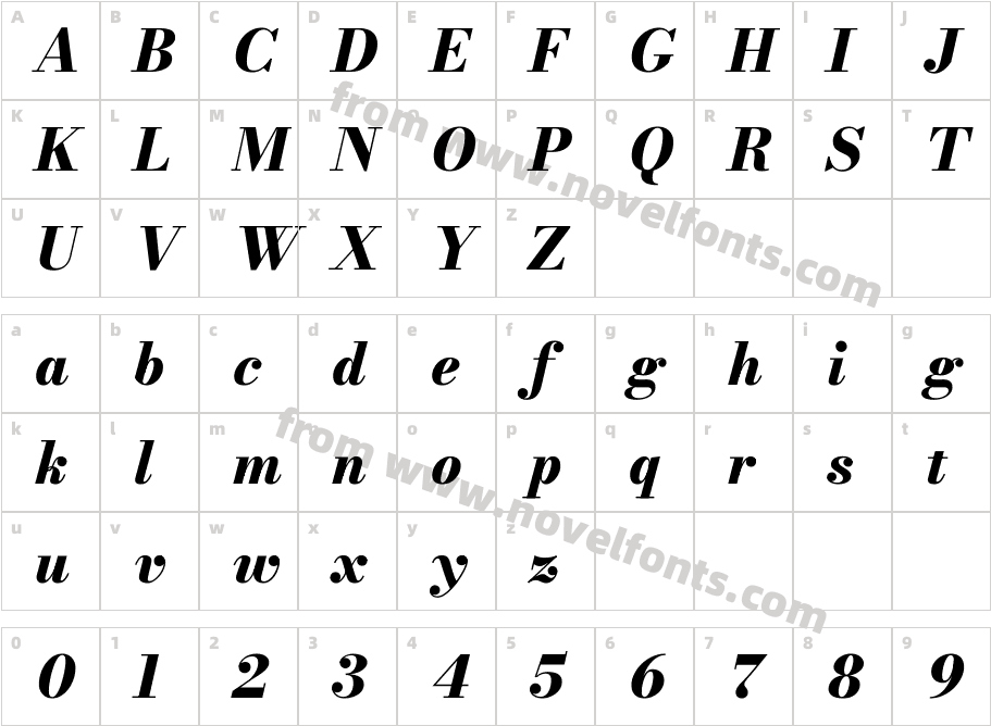 Bodoni Moda 9pt Extra Bold ItalicCharacter Map