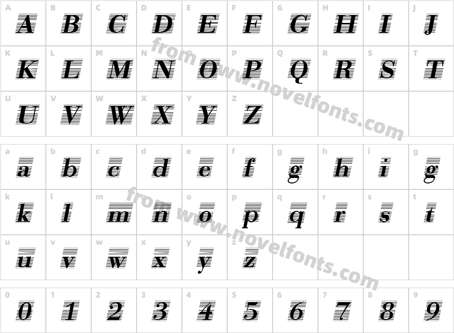 Bodonio Notebook ItalicCharacter Map