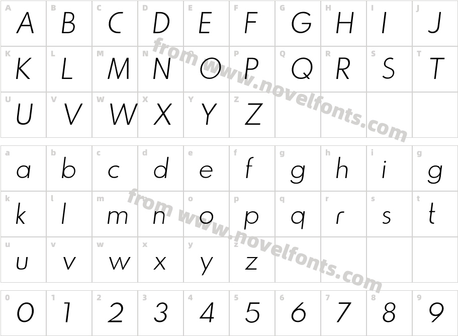 Boilover Extra Light ItalicCharacter Map