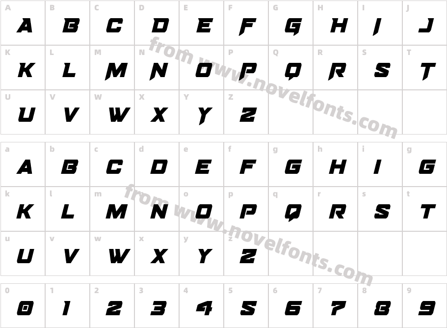 Bomber Escort Condensed ItalicCharacter Map