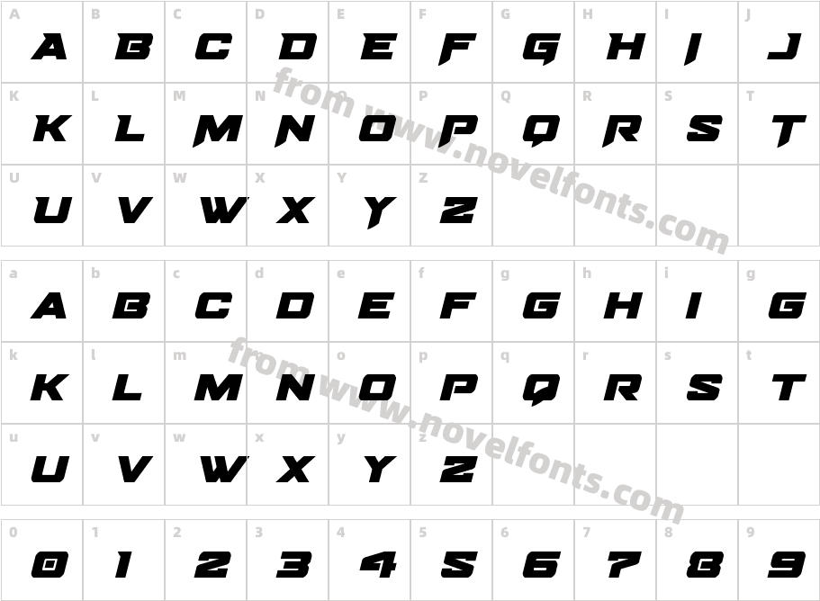 Bomber Escort ItalicCharacter Map