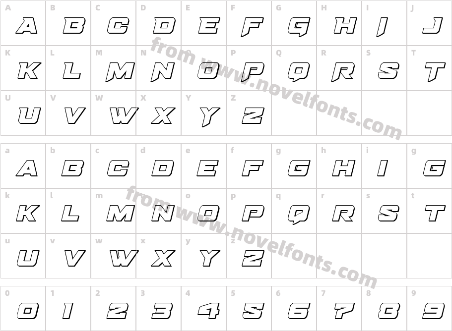 Bomber Escort Outline ItalicCharacter Map