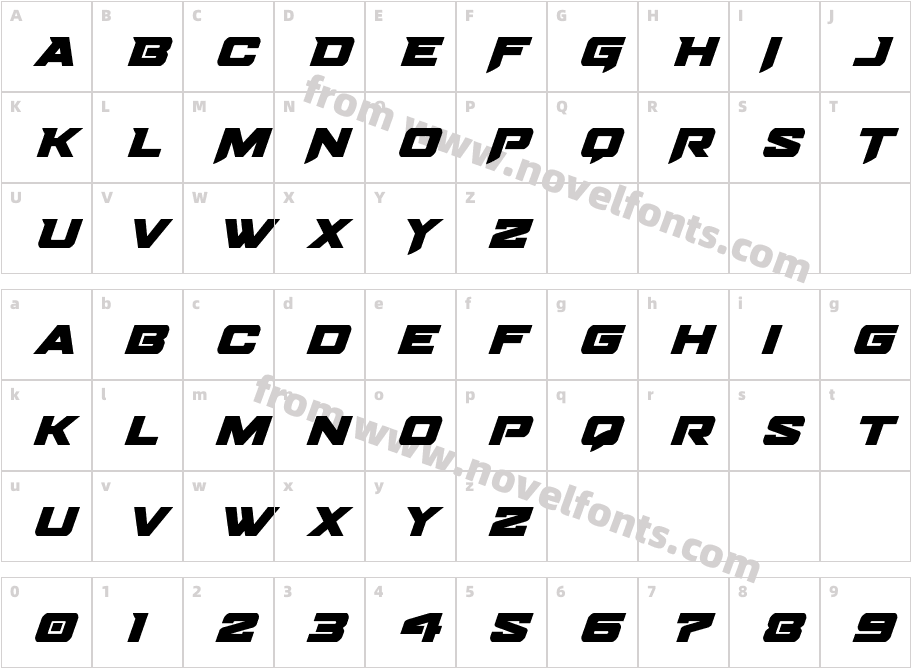 Bomber Escort Super ItalicCharacter Map