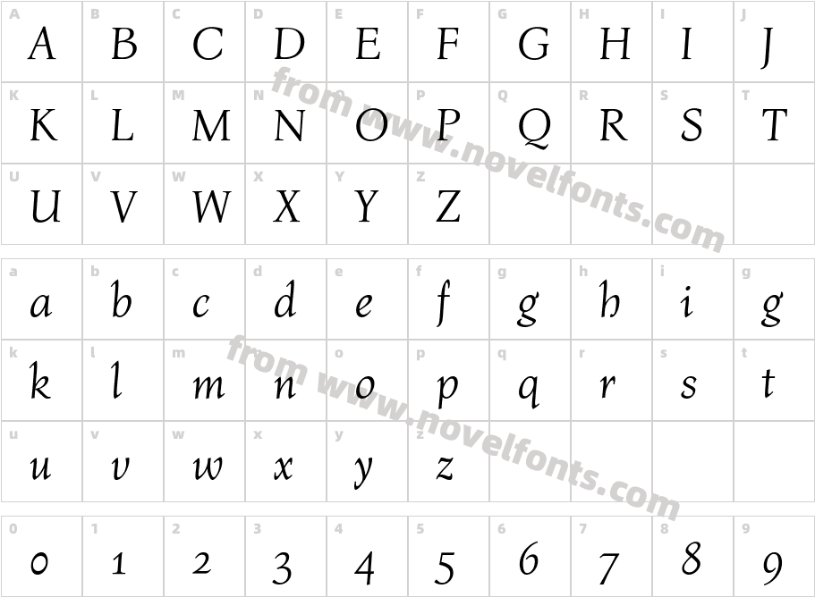 Bona Nova SC ItalicCharacter Map