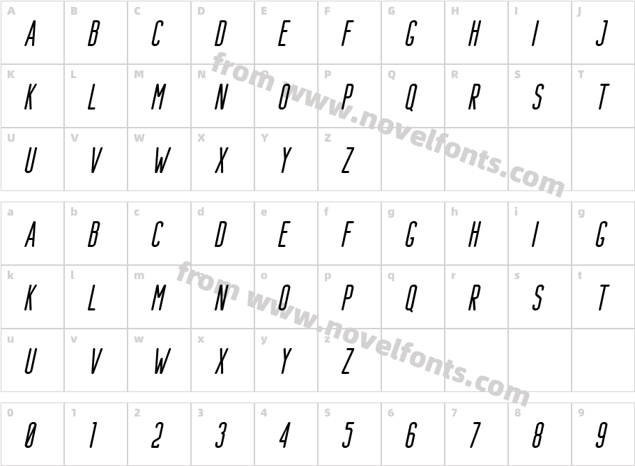 Bondie Rounded ItalicCharacter Map