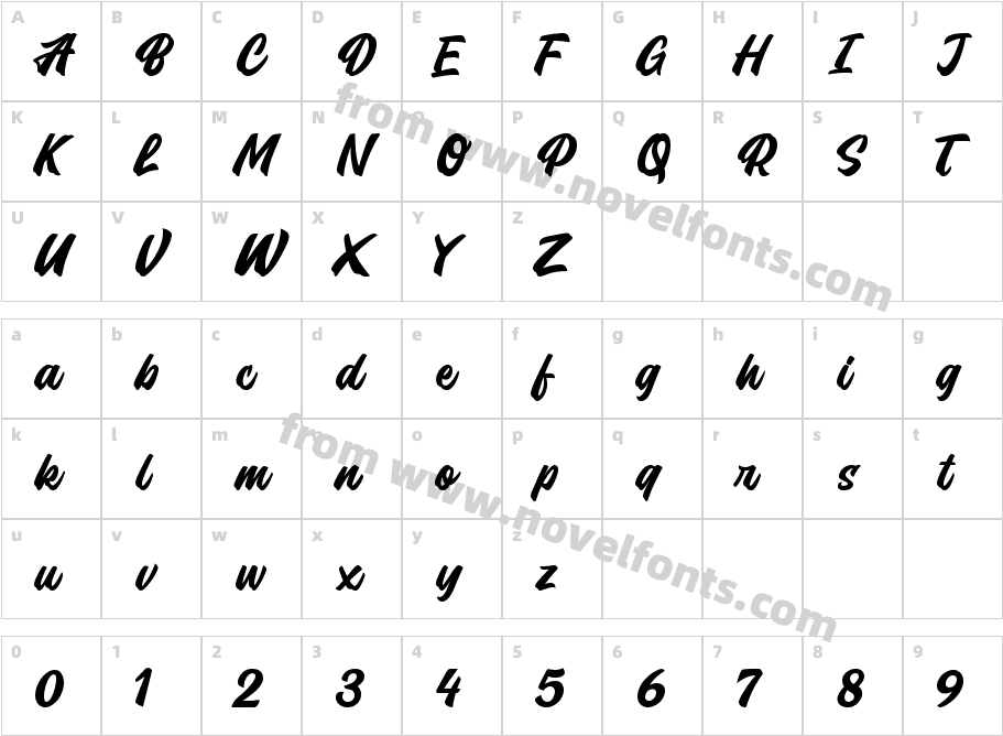 Bonesly Script RegularCharacter Map