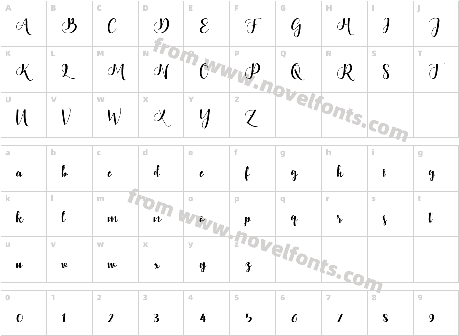Bontella ScriptCharacter Map