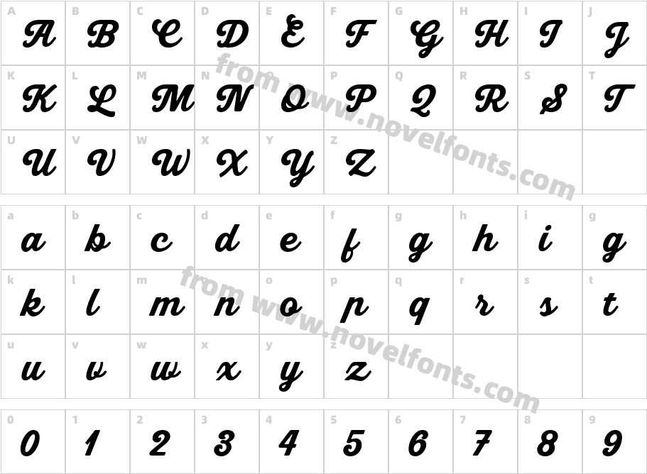 Bookman ScriptCharacter Map