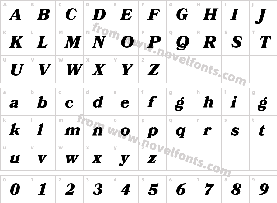Bookmania W05 Black ItalicCharacter Map