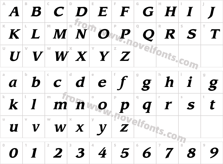 LeawoodBoldItalicCharacter Map