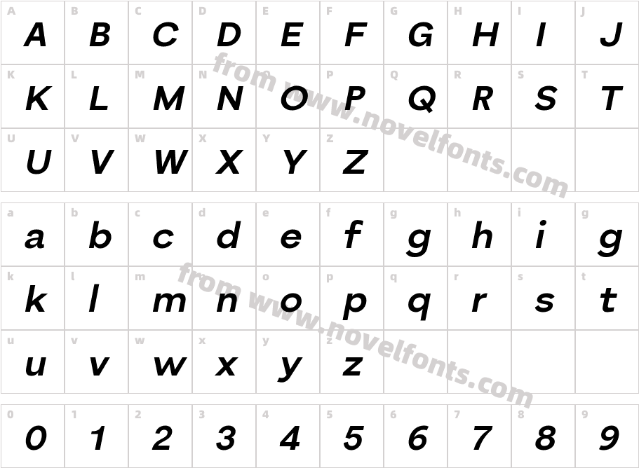 Bornia Bold ItalicCharacter Map