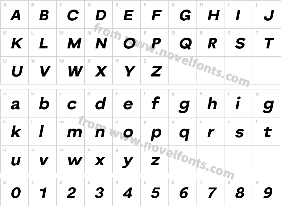 Bornia Extra Bold ItalicCharacter Map