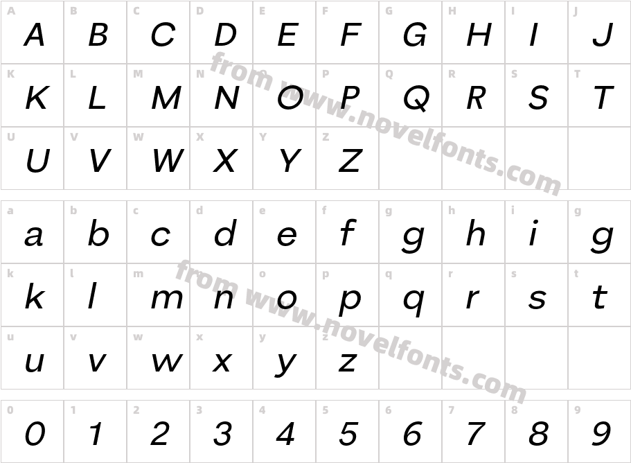 Bornia Medium ItalicCharacter Map