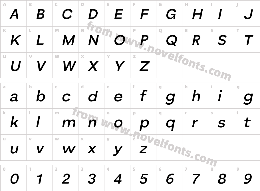 Bornia Semibold ItalicCharacter Map