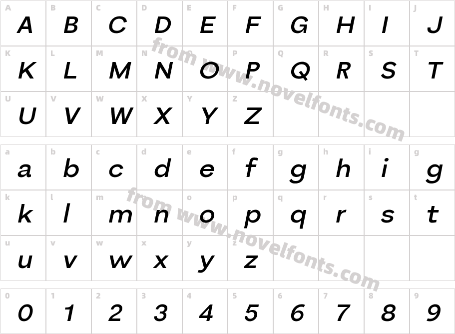 Bornia Semibold ItalicCharacter Map