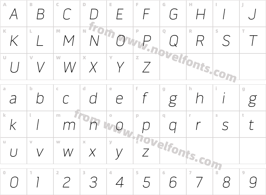Bose Gothic Thin OblCharacter Map