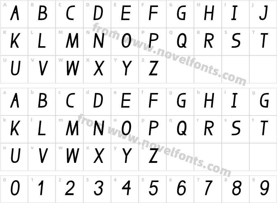 Bosque SlantCharacter Map