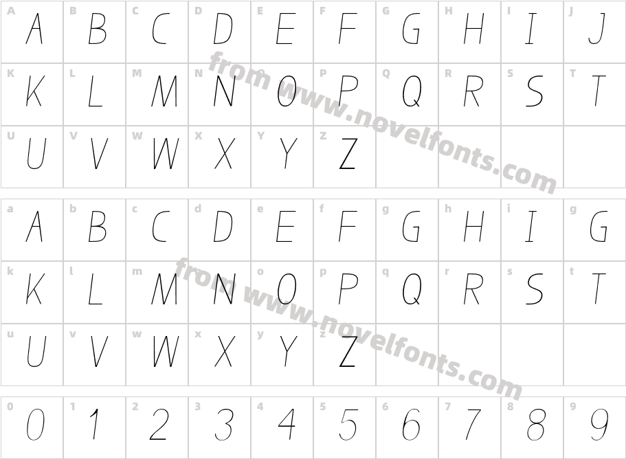 Bosque Thin ItalicCharacter Map