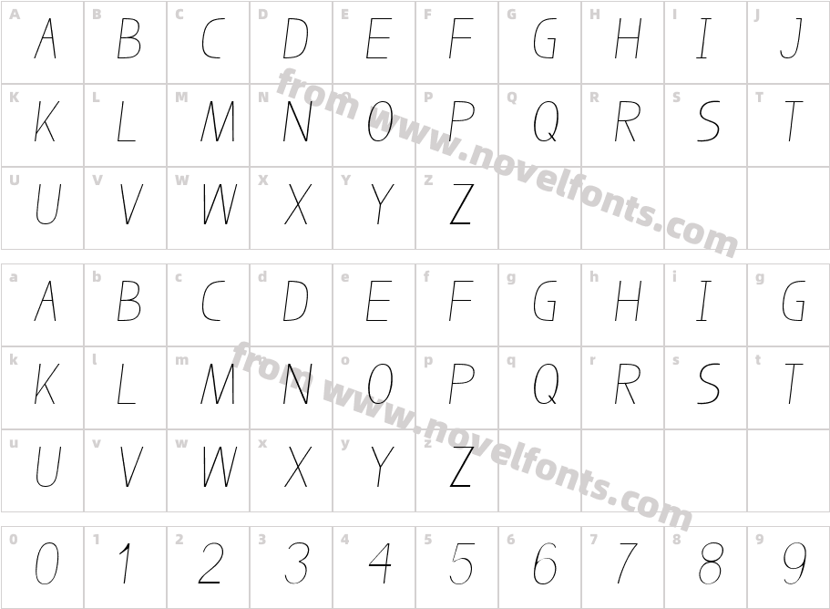 Bosque Thin ItalicCharacter Map
