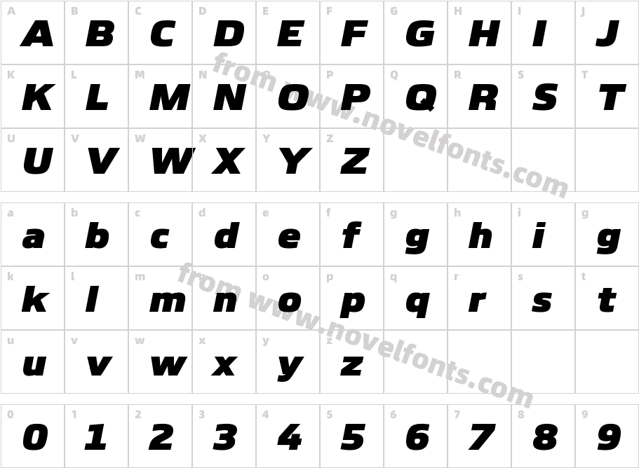 Boxley Extra Black ItalicCharacter Map
