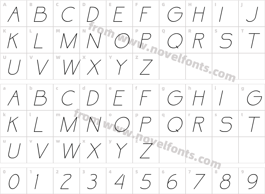 Braga Thin ItalicCharacter Map