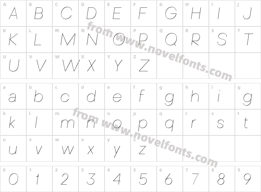 Brasley Thin ItalicCharacter Map
