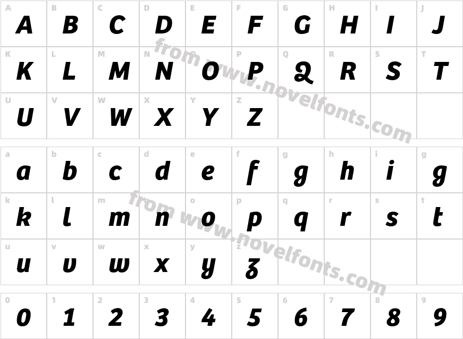 Bree Bold ObliqueCharacter Map