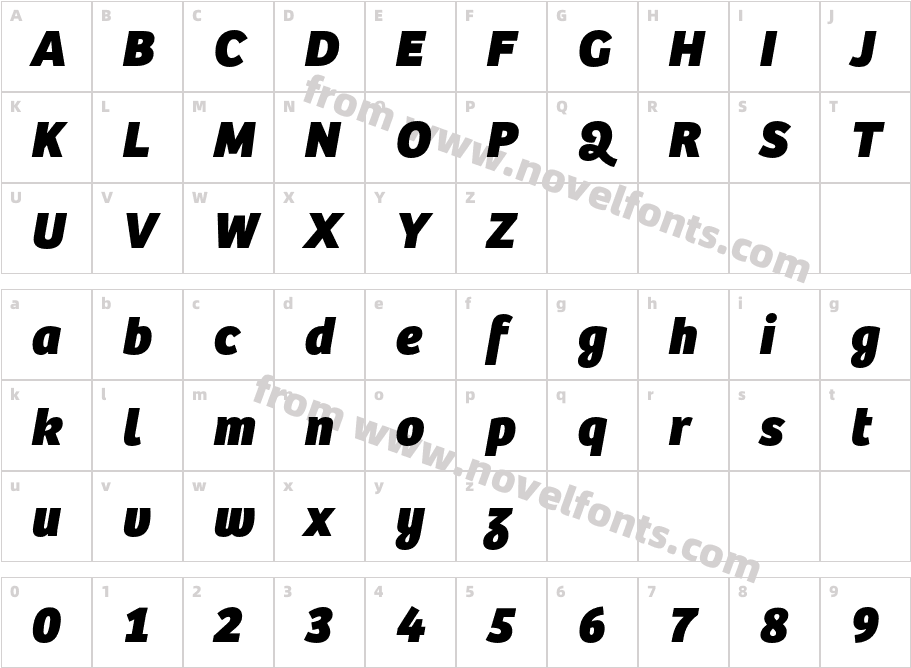 Bree Extrabold ObliqueCharacter Map