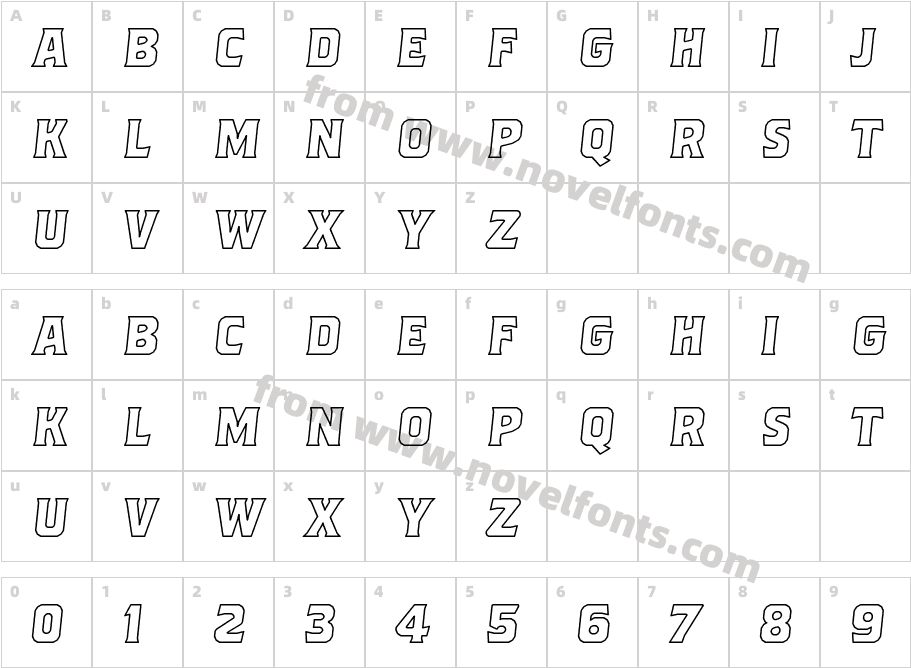 Brickton Outline SlantedCharacter Map
