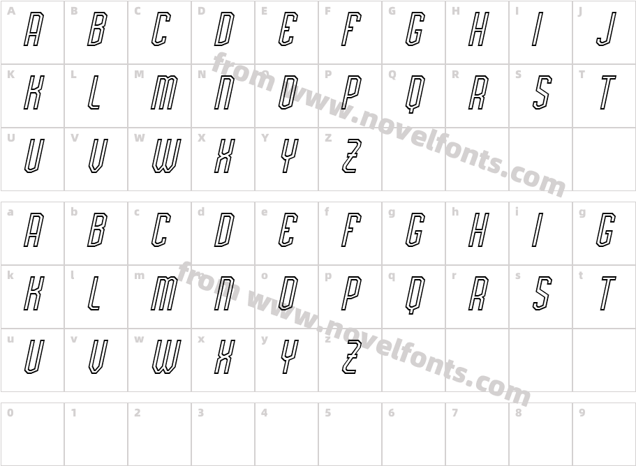 Brightland Demo Italic LineCharacter Map