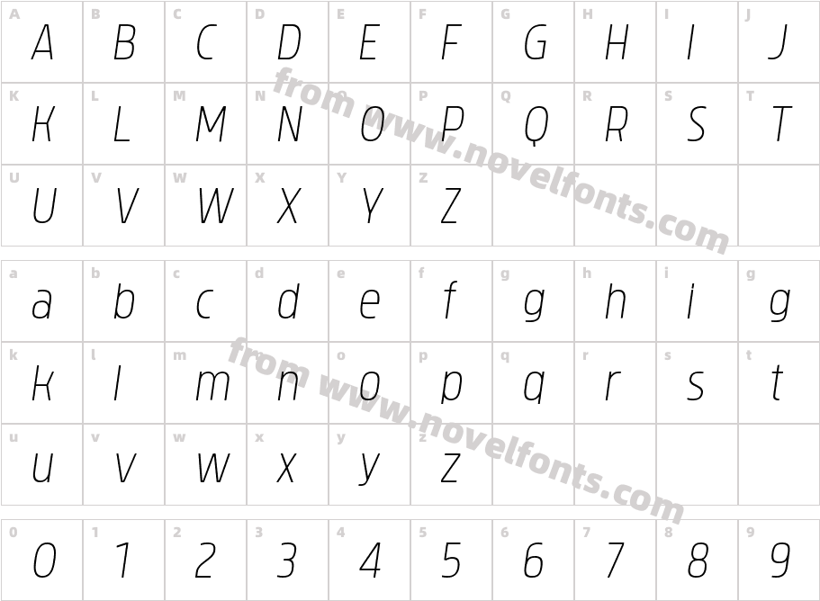 Brilk Extra Light ItalicCharacter Map