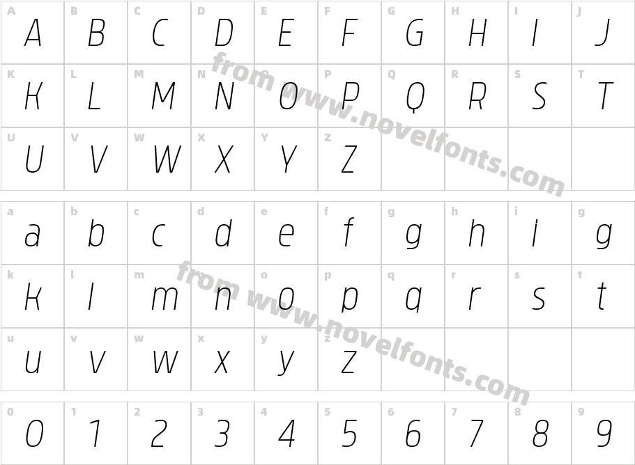 Brilk Sans Extra Light ItalicCharacter Map