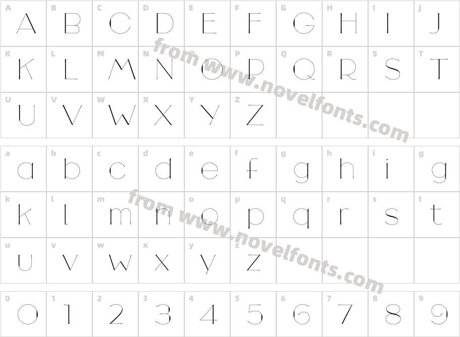 Broadacre Hairline 1Character Map