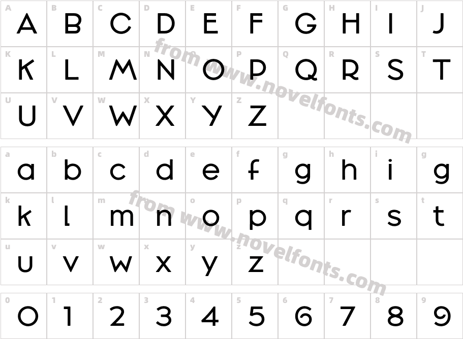 Broadacre Regular 0Character Map