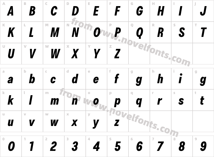 Brossa Condensed Black ItalicCharacter Map