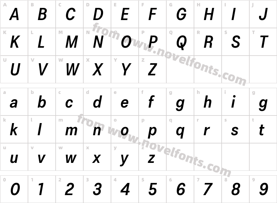 Brossa Semi Condensed Semibold ItalicCharacter Map
