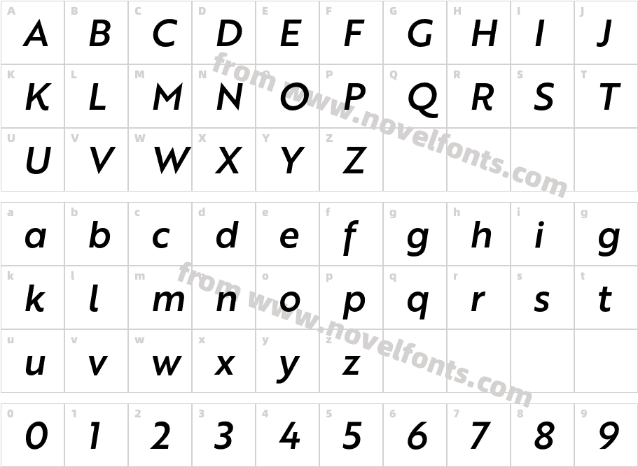 Brother 1816 Medium ItalicCharacter Map