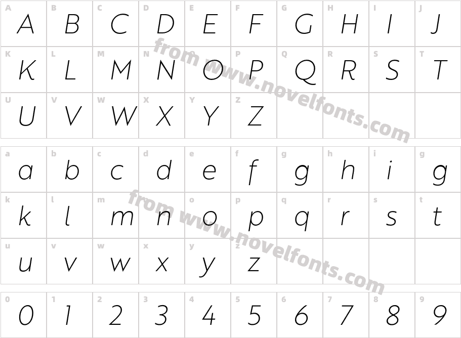 Brother 1816 Thin ItalicCharacter Map