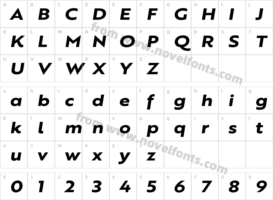 BrotherXL Extra Bold ItalicCharacter Map