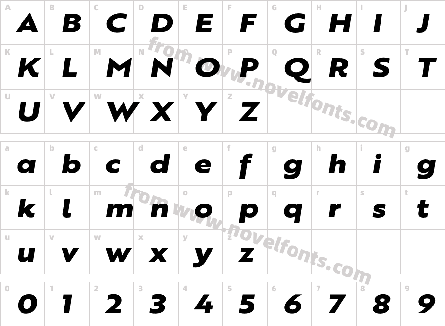 BrotherXL Heavy ItalicCharacter Map