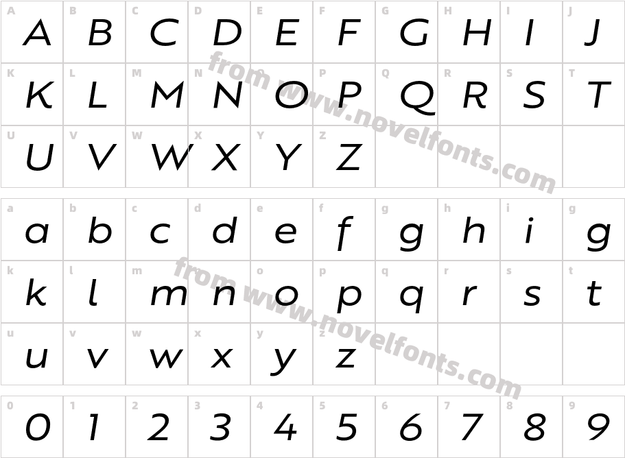 BrotherXL Regular ItalicCharacter Map