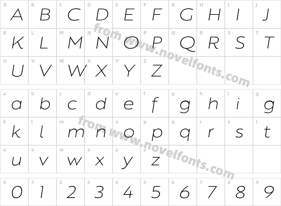 BrotherXL Thin ItalicCharacter Map