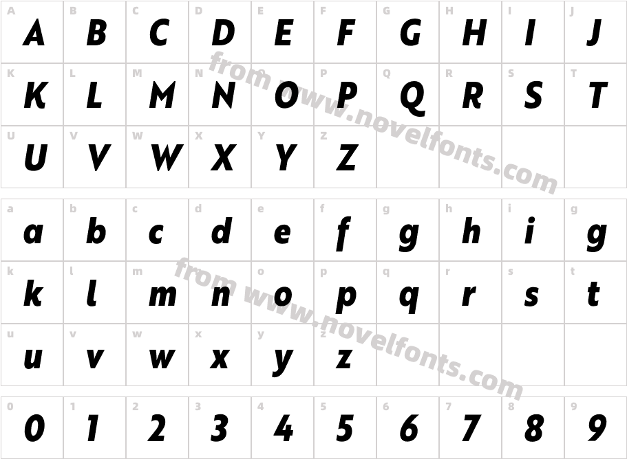 BrotherXS Extra Bold ItalicCharacter Map