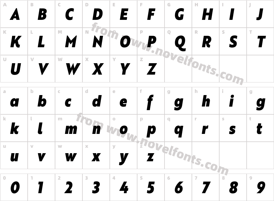 BrotherXS Heavy ItalicCharacter Map