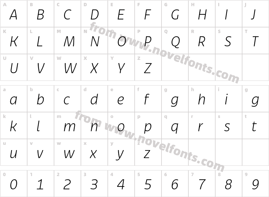 Bruna Light ItalicCharacter Map