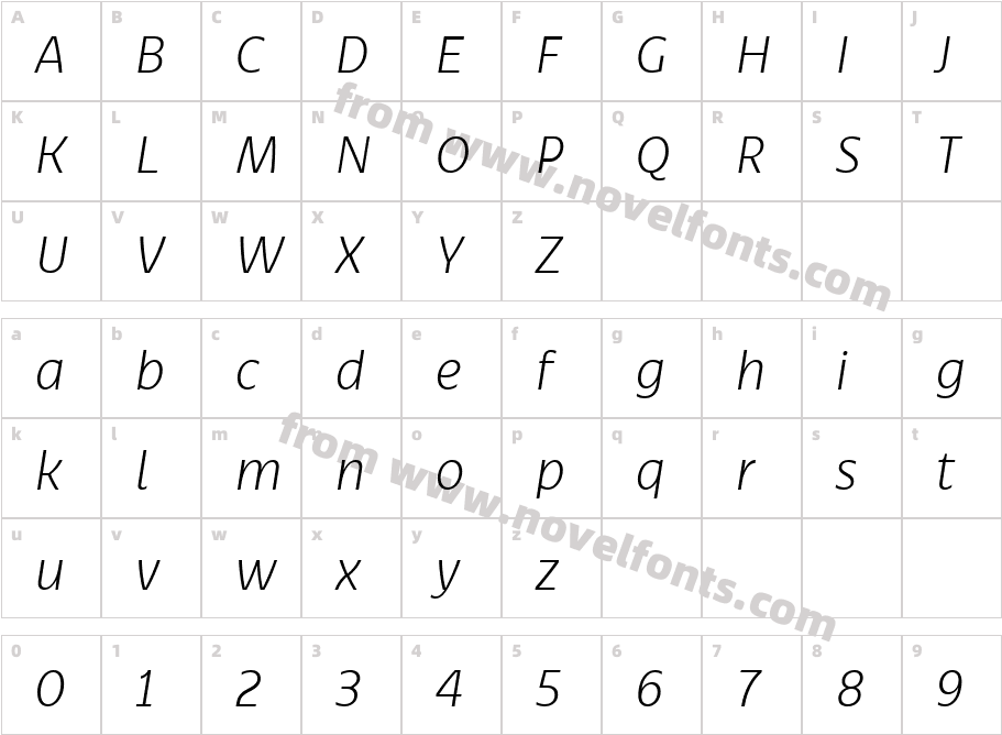 Bruna Light ItalicCharacter Map