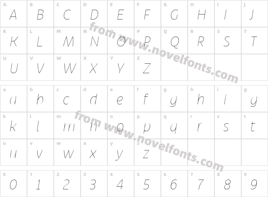 Bruna Thin ItalicCharacter Map