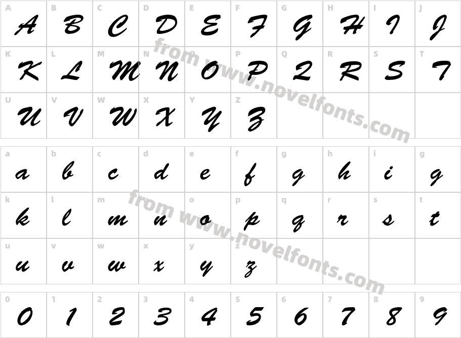 Brush Script StdCharacter Map